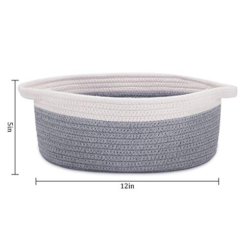 ABenkle Small Woven Baskets, 12"x 8" x 5" Shelf Storage Baskets, Cute Rope Basket Room Storage Chest Box, Dog Toy Cat Basket, Empty Gift Basket with Handles, Basket for Easter Eggs Candy - Grey from ABenkle