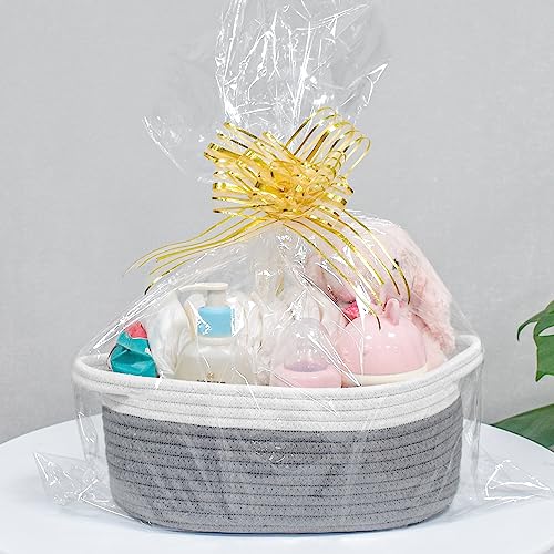 ABenkle Small Woven Baskets, 12"x 8" x 5" Shelf Storage Baskets, Cute Rope Basket Room Storage Chest Box, Dog Toy Cat Basket, Empty Gift Basket with Handles, Basket for Easter Eggs Candy - Grey from ABenkle