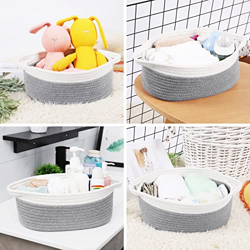 ABenkle Small Woven Baskets, 12"x 8" x 5" Shelf Storage Baskets, Cute Rope Basket Room Storage Chest Box, Dog Toy Cat Basket, Empty Gift Basket with Handles, Basket for Easter Eggs Candy - Grey from ABenkle