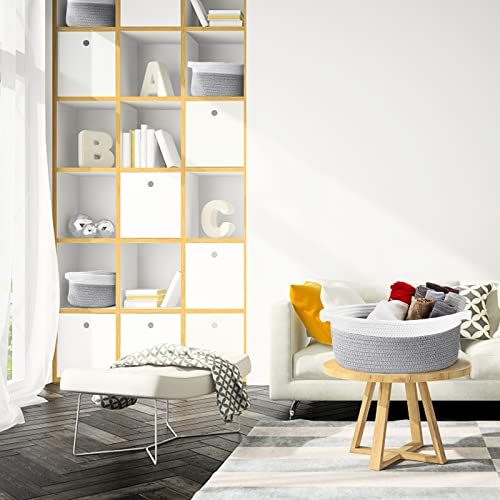 ABenkle Small Woven Baskets, 12"x 8" x 5" Shelf Storage Baskets, Cute Rope Basket Room Storage Chest Box, Dog Toy Cat Basket, Empty Gift Basket with Handles, Basket for Easter Eggs Candy - Grey from ABenkle