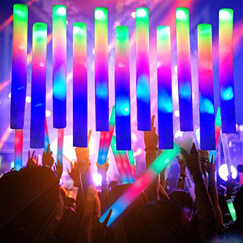Bylaotrs 32 PCS Foam Glow Sticks Bulk,3 Modes Flashing LED Light Sticks Glow in The Dark Party Supplies Light Up Toys for Parties,Weddings,Concerts,Christmas,Halloween by 