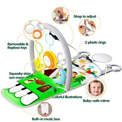 UNIH Car Seat Toys for Baby Infant 6 Months and Up, Carseat Toys Adjustable with Baby Mirror and Hanging Squeaky Sensory Soft Baby Toys 6 to 12 Months (No Music) from UNIH