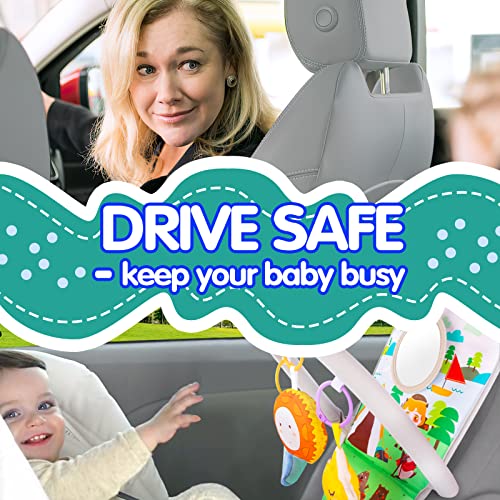 UNIH Car Seat Toys for Baby Infant 6 Months and Up, Carseat Toys Adjustable with Baby Mirror and Hanging Squeaky Sensory Soft Baby Toys 6 to 12 Months (No Music) from UNIH