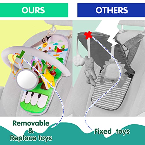 UNIH Car Seat Toys for Baby Infant 6 Months and Up, Carseat Toys Adjustable with Baby Mirror and Hanging Squeaky Sensory Soft Baby Toys 6 to 12 Months (No Music) from UNIH