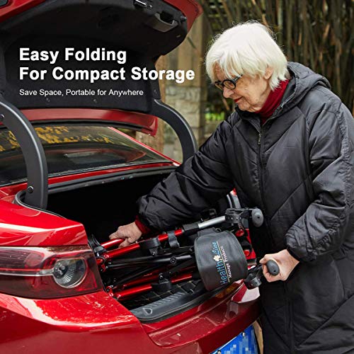 Health Line Massage Products Safety 2 in 1 Rollator-Transport Chair, with 10 Inch Big Wheels, Adjustable Paded Armrest and Safety Belt, Mobility Rolling Walker for Senior, Elderly & Handicap, Red from ML