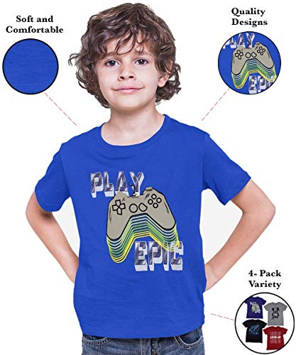BROOKLYN VERTICAL 4-Pack Boys Short Sleeve Crew Neck T-Shirt with Chest Print | Soft Cotton Sizes 6-20 (Combo A, L-14/16) from 