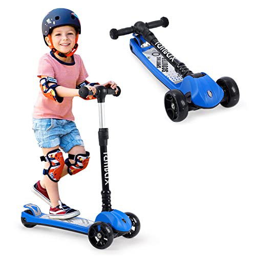 Toddler Scooter, TONBUX Kids Scooter with Foldable, Adjustable Height, Light up 3 Wheels, Rear Brake and Lean to Steer Design for Kids Ages 3-12 - Navy Blue from TONBUX