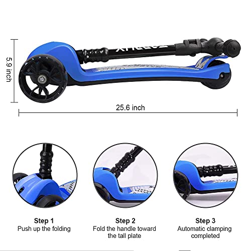 Toddler Scooter, TONBUX Kids Scooter with Foldable, Adjustable Height, Light up 3 Wheels, Rear Brake and Lean to Steer Design for Kids Ages 3-12 - Navy Blue from TONBUX