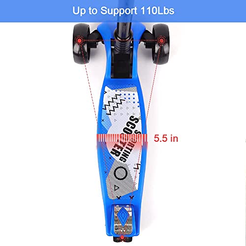 Toddler Scooter, TONBUX Kids Scooter with Foldable, Adjustable Height, Light up 3 Wheels, Rear Brake and Lean to Steer Design for Kids Ages 3-12 - Navy Blue from TONBUX