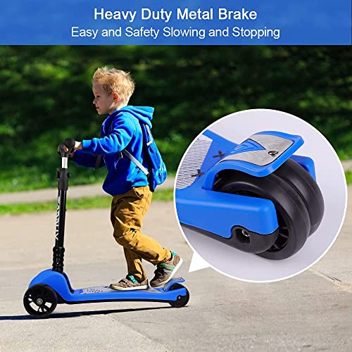 Toddler Scooter, TONBUX Kids Scooter with Foldable, Adjustable Height, Light up 3 Wheels, Rear Brake and Lean to Steer Design for Kids Ages 3-12 - Navy Blue from TONBUX