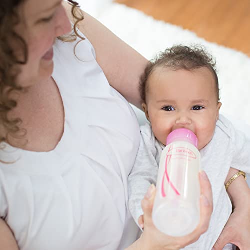 DR Browns Natural Flow Feeding Bottle 6PK Clear with Pink Print - 250ML(8OZ) (Standard) by Dr. Brown's