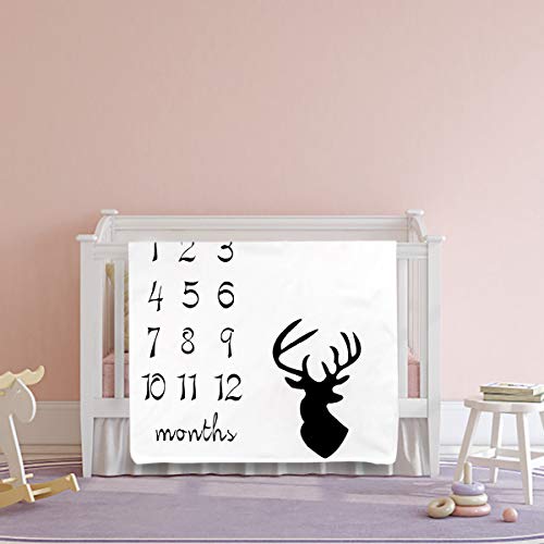 Large Plaid Banner Baby Monthly Milestone Baby Blanket for Girl Boy, Large Personalized Photography Background Blankets, Thick Fleece for Mom Newborn Baby Shower Gifts + Bib + Frame(Deer Themed) by Kute 'n' Koo