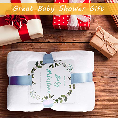 Large Plaid Banner Baby Monthly Milestone Baby Blanket for Girl Boy, Large Personalized Photography Background Blankets, Thick Fleece for Mom Newborn Baby Shower Gifts + Bib + Frame(Deer Themed) by Kute 'n' Koo