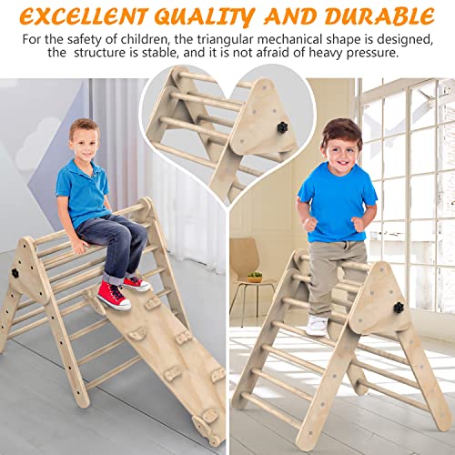 Pikler Triangle, Foldable Climbing Triangle Ladder with Ramp for Sliding/Climbing, Montessori Toys, Set of 3 Wooden Safety Sturdy Kids Play Gym Indoor Outdoor, Suitable for Toddlers (Burlywood) by Baoniu