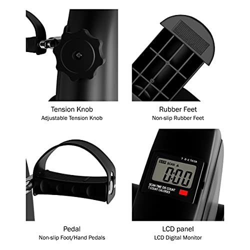 Portable Fitness Pedal Stationary Under Desk Indoor Exercise Machine Bike for Arms, Legs, Physical Therapy with LCD Display Calorie Counter by Wakeman, Black by Trademark GLB