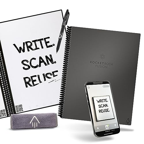 Rocketbook Fusion Smart Reusable Notebook - Calendar, To-Do Lists, and Note Template Pages with 1 Pilot Frixion Pen & 1 Microfiber Cloth Included - Deep Space Gray Cover, Letter Size (8.5" x 11") from 