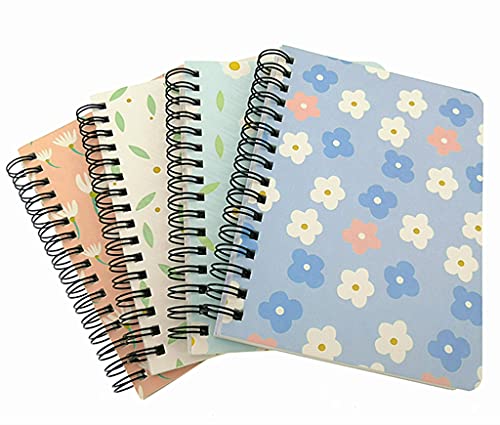 4 Pack A6 Spiral Notebook Journal,Wirebound Ruled Sketch Book Notepad Diary Memo Planner,A6 Size(5.7X4.1") & 80 Sheets (Flower B) from Alimitopia
