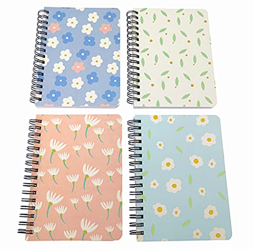4 Pack A6 Spiral Notebook Journal,Wirebound Ruled Sketch Book Notepad Diary Memo Planner,A6 Size(5.7X4.1") & 80 Sheets (Flower B) from Alimitopia