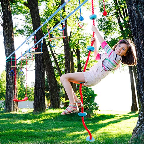 Lily's Things Double Ninja Slackline Obstacle Course for Kids - 110 Foot Line - Monkey Bars Playground Equipment - Ninja Warrior Obstacle Course for Kids - Patented Double Line Design (Deluxe) by Lillian Imports LLC
