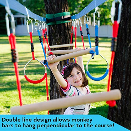 Lily's Things Double Ninja Slackline Obstacle Course for Kids - 110 Foot Line - Monkey Bars Playground Equipment - Ninja Warrior Obstacle Course for Kids - Patented Double Line Design (Deluxe) by Lillian Imports LLC