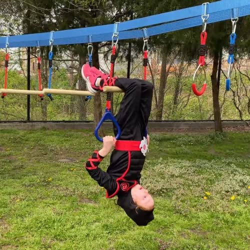 Lily's Things Double Ninja Slackline Obstacle Course for Kids - 110 Foot Line - Monkey Bars Playground Equipment - Ninja Warrior Obstacle Course for Kids - Patented Double Line Design (Deluxe) by Lillian Imports LLC