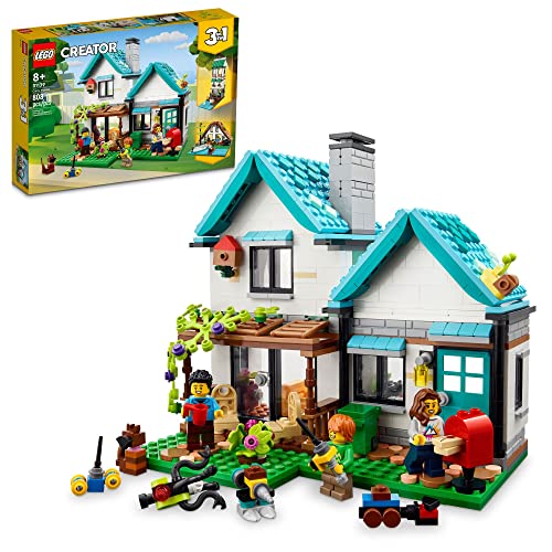 LEGO Creator 3 in 1 Cozy House Toy Set 31139, Model Building Kit with 3 Different Houses Plus Family Minifigures and Accessories, Gift for Kids, Boys and Girls by LEGO
