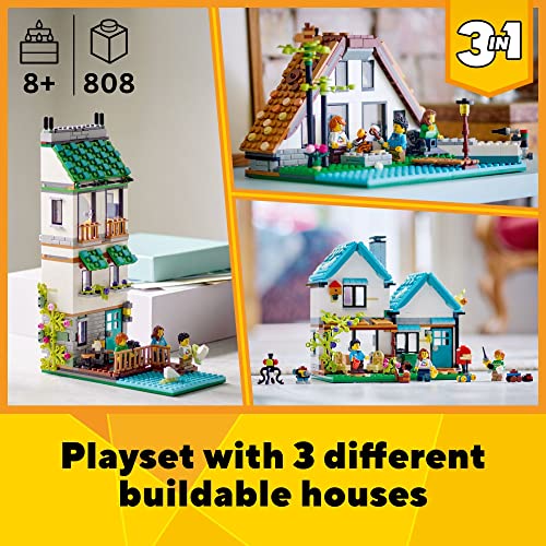 LEGO Creator 3 in 1 Cozy House Toy Set 31139, Model Building Kit with 3 Different Houses Plus Family Minifigures and Accessories, Gift for Kids, Boys and Girls by LEGO