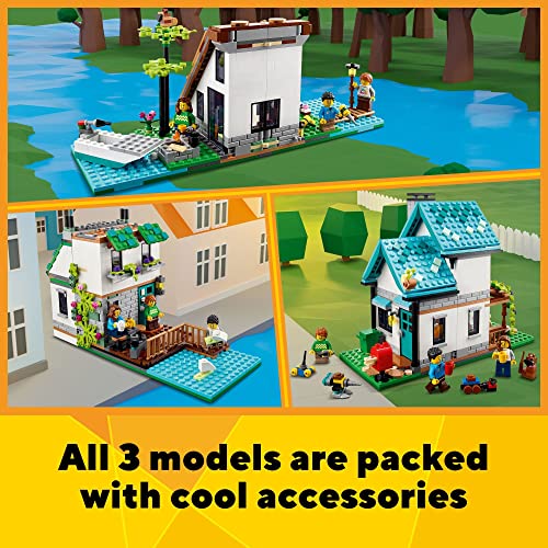LEGO Creator 3 in 1 Cozy House Toy Set 31139, Model Building Kit with 3 Different Houses Plus Family Minifigures and Accessories, Gift for Kids, Boys and Girls by LEGO
