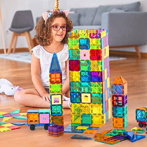 Anbalulu Magnetic Building Tiles, 134PCS Large Magnet Building Set,Magnetic Blocks, 3D STEM Stacking Toys, Magnets Toy for Kids Boys Girls by ANBALULU