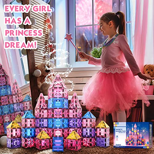 108PCS Magnetic Tiles Princess Toys for Girls Boys-STEM Kids Toys Magnetic Blocks Doll House Building Toys for Kids, Sensory Toddler Toys for 3+ Year Old Girls and Boys, Toddler Girls Toys Age 6-8 by Coodoo