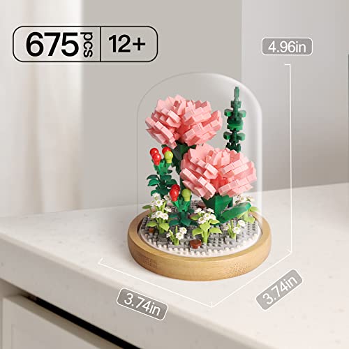 Flower Bouquets Building Sets, Pink Rose Bonsai Tree Botanical Collection with Display Case, Mini Gift Kits for Adults Teens 12+ Girls Women (675Pcs Micro Blocks) by HIGH GODO