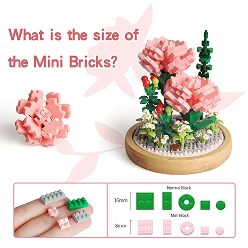 Flower Bouquets Building Sets, Pink Rose Bonsai Tree Botanical Collection with Display Case, Mini Gift Kits for Adults Teens 12+ Girls Women (675Pcs Micro Blocks) by HIGH GODO