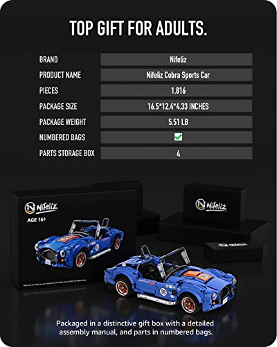 Nifeliz Cobra Sports Car, Iconic Rodster Model Toy, Collectible Building Set for Adult Gift Giving (1,816 Pieces) from Nifeliz
