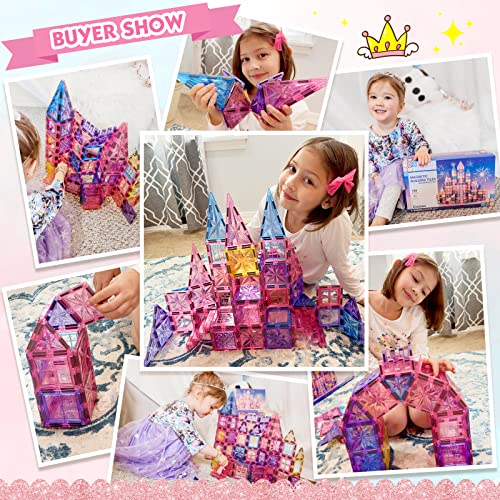 108PCS Magnetic Tiles Princess Toys for Girls Boys-STEM Kids Toys Magnetic Blocks Doll House Building Toys for Kids, Sensory Toddler Toys for 3+ Year Old Girls and Boys, Toddler Girls Toys Age 6-8 by Coodoo