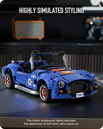 Nifeliz Cobra Sports Car, Iconic Rodster Model Toy, Collectible Building Set for Adult Gift Giving (1,816 Pieces) from Nifeliz