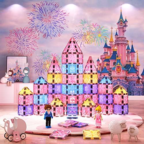 108PCS Magnetic Tiles Princess Toys for Girls Boys-STEM Kids Toys Magnetic Blocks Doll House Building Toys for Kids, Sensory Toddler Toys for 3+ Year Old Girls and Boys, Toddler Girls Toys Age 6-8 by Coodoo