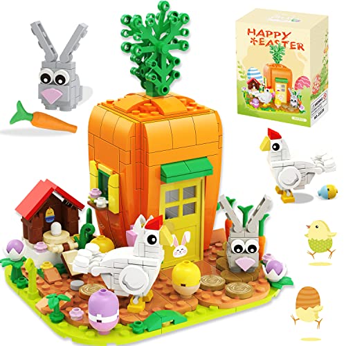 Bestbase Easter Bunny Carrot House Building Blocks Kit - 394 Pcs Easter Toys Easter Eggs Toy Building Sets, Easter Gifts for Kids Easter Basket Stuffers Easter Egg Fillers for Boys/Girls Age 6+ by Bestbase