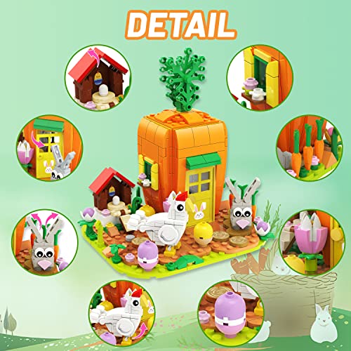 Bestbase Easter Bunny Carrot House Building Blocks Kit - 394 Pcs Easter Toys Easter Eggs Toy Building Sets, Easter Gifts for Kids Easter Basket Stuffers Easter Egg Fillers for Boys/Girls Age 6+ by Bestbase