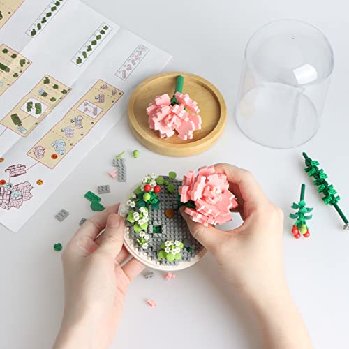 Flower Bouquets Building Sets, Pink Rose Bonsai Tree Botanical Collection with Display Case, Mini Gift Kits for Adults Teens 12+ Girls Women (675Pcs Micro Blocks) by HIGH GODO