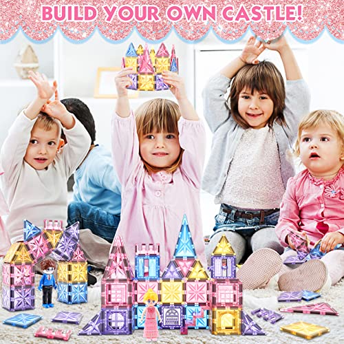 108PCS Magnetic Tiles Princess Toys for Girls Boys-STEM Kids Toys Magnetic Blocks Doll House Building Toys for Kids, Sensory Toddler Toys for 3+ Year Old Girls and Boys, Toddler Girls Toys Age 6-8 by Coodoo