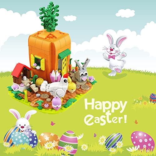 Bestbase Easter Bunny Carrot House Building Blocks Kit - 394 Pcs Easter Toys Easter Eggs Toy Building Sets, Easter Gifts for Kids Easter Basket Stuffers Easter Egg Fillers for Boys/Girls Age 6+ by Bestbase