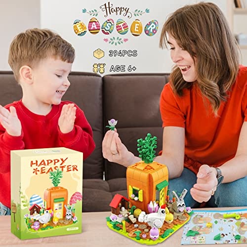 Bestbase Easter Bunny Carrot House Building Blocks Kit - 394 Pcs Easter Toys Easter Eggs Toy Building Sets, Easter Gifts for Kids Easter Basket Stuffers Easter Egg Fillers for Boys/Girls Age 6+ by Bestbase