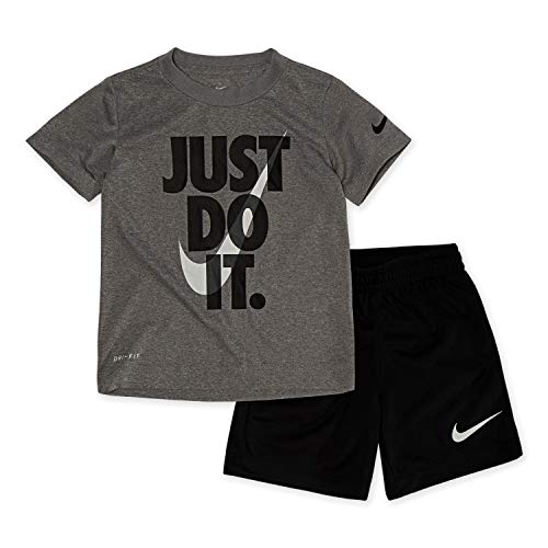 Nike Boy`s Dri-Fit T-Shirt & Shorts 2 Piece Set (Black(66F026-023)/White/Grey, 24 Months) by Nike