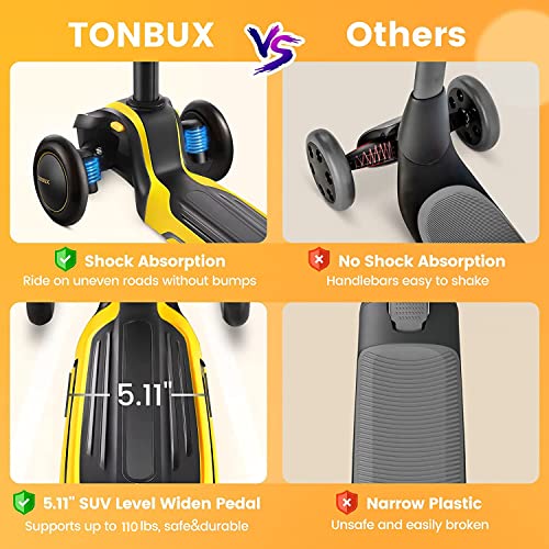 TONBUX Kids Scooter with Adjustable Height Toddler Scooter, Lean to Steer, Light Up 3-Wheels, Shock Absorption Design, Scooter for Kids Age 3-10 by TONBUX