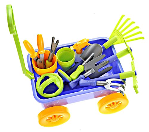 Dimple Garden Wagon & Tools Toy Set Premium 15Piece Gardening Tools & Wagon Toy Set â Sturdy & Durable - Top Yd, Beach, Sand, Garden Toy - Great for Kids & Toddlers (Garden Toy Set), Green (Single) by Dimple