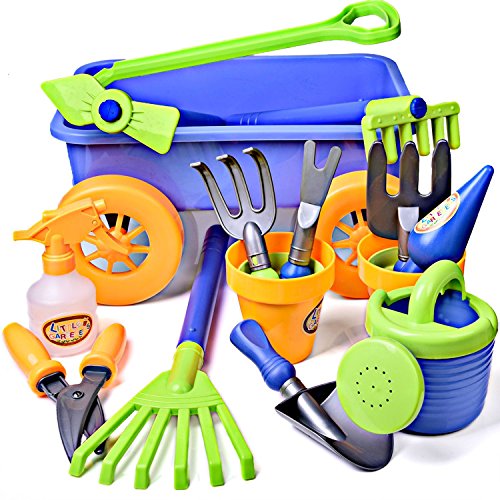 Dimple Garden Wagon & Tools Toy Set Premium 15Piece Gardening Tools & Wagon Toy Set â Sturdy & Durable - Top Yd, Beach, Sand, Garden Toy - Great for Kids & Toddlers (Garden Toy Set), Green (Single) by Dimple