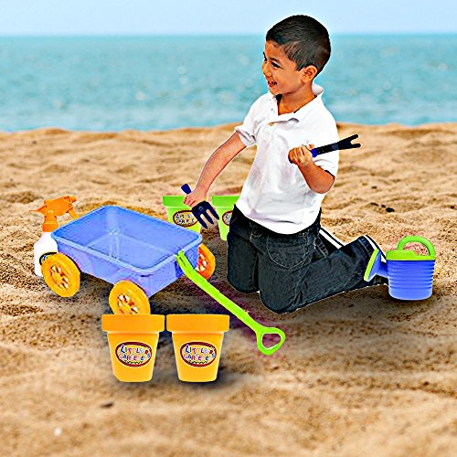 Dimple Garden Wagon & Tools Toy Set Premium 15Piece Gardening Tools & Wagon Toy Set â Sturdy & Durable - Top Yd, Beach, Sand, Garden Toy - Great for Kids & Toddlers (Garden Toy Set), Green (Single) by Dimple