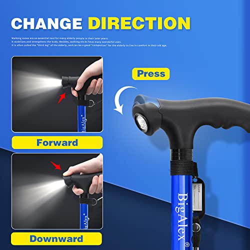 BigAlex Folding Walking Cane with LED Light,Pivoting Quad Base,Adjustable Walking Stick with Carrying Bag for Man/Woman (MG Alloy Baseï¼Blueï¼) by Z.L.Seals