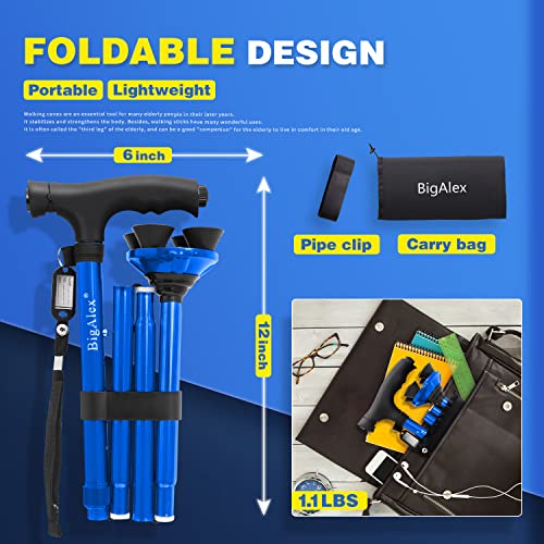BigAlex Folding Walking Cane with LED Light,Pivoting Quad Base,Adjustable Walking Stick with Carrying Bag for Man/Woman (MG Alloy Baseï¼Blueï¼) by Z.L.Seals