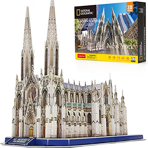 CubicFun 3D Puzzles for Adults National Geographic St. Patrick's Cathedral Model Kits, New York Architecture Puzzles for Adults Desk Building Puzzles for Kids Ages 8-10 with Booklet, 117 Pieces from CubicFun